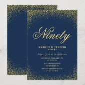 Elegante 90e verjaardag uitnodiging Gold Navy Glam (Voorkant / Achterkant)