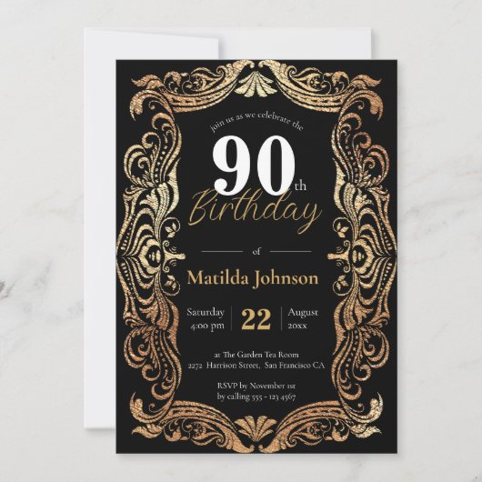 Elegante 90ste Verjaardag Goud Zwart Glamoureuze  Kaart (Voorkant)