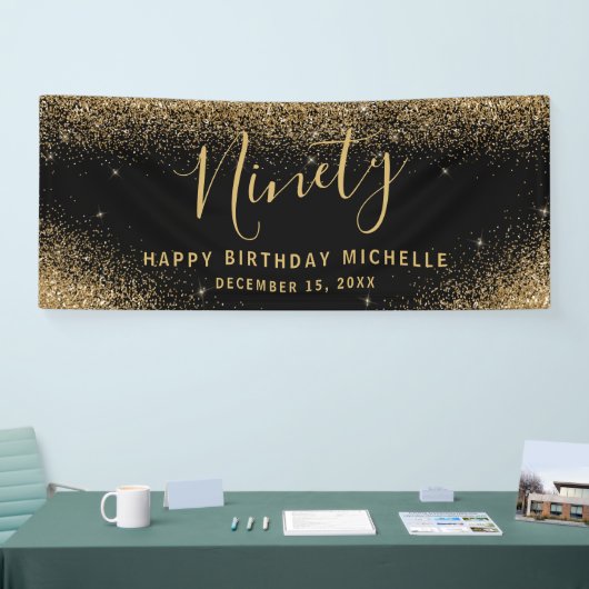 Elegante 90ste verjaardag Gouden Glitter Sparkle N Spandoek (Beurs)