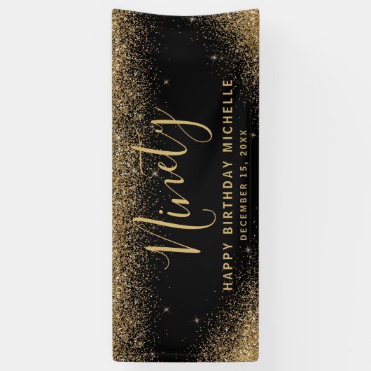 Elegante 90ste verjaardag Gouden Glitter Sparkle N Spandoek (Verticaal)