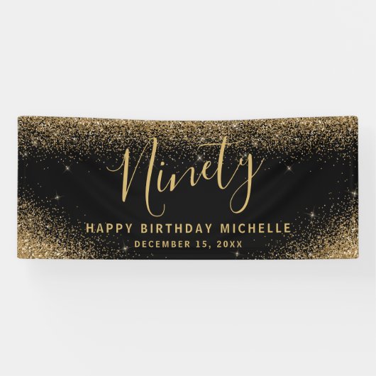 Elegante 90ste verjaardag Gouden Glitter Sparkle N Spandoek (Horizontaal)