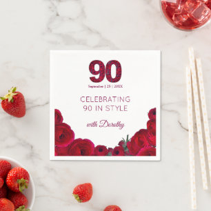 Elegante 90ste verjaardag Rode bloemen 90 jaar fee Servet