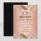 Elegante 90ste Verjaardag Roos Gouden Glitter Invi Kaart (Voorkant / Achterkant)