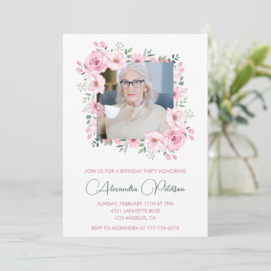Elegante 90ste verjaardag uitnodigingen Foto Boho (Staand voorkant)