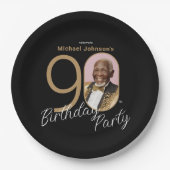 Elegante 90ste verjaardag zwart goud aangepaste fo papieren bordje (Voorkant)