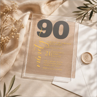 Elegante 90ste verjaardagsuitnodiging gedrukt acryl uitnodigingen