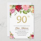 Elegante 90ste verjaardagsviering waterverf glit kaart (Voorkant)