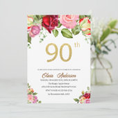 Elegante 90ste verjaardagsviering waterverf glit kaart (Staand voorkant)