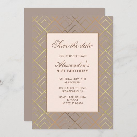 Elegante 91e verjaardag uitnodigingen Sla de datum (Voorkant / Achterkant)