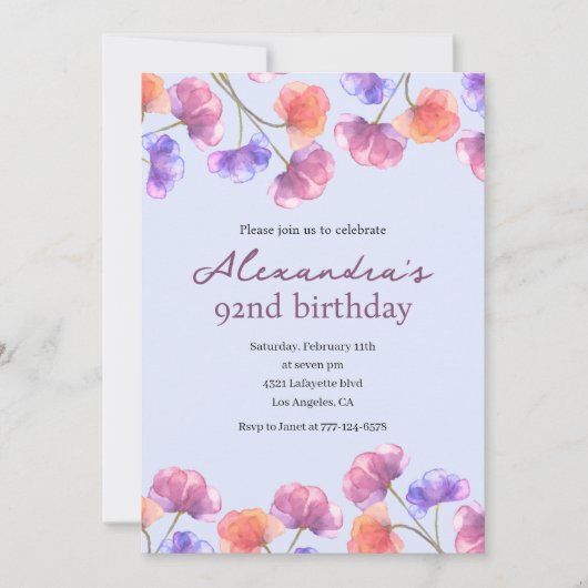 Elegante 92e uitnodigingen Boho Floral Chic (Voorkant)