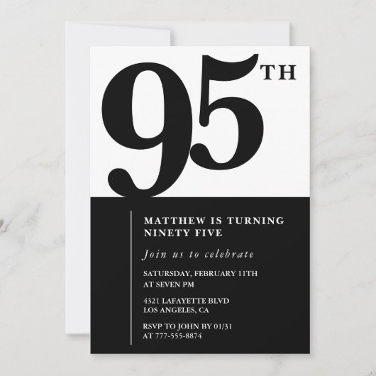 Elegante 95e verjaardag uitnodiging Black Chic Mod (Voorkant)