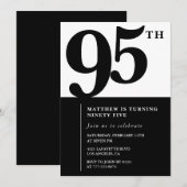 Elegante 95e verjaardag uitnodiging Black Chic Mod (Voorkant / Achterkant)
