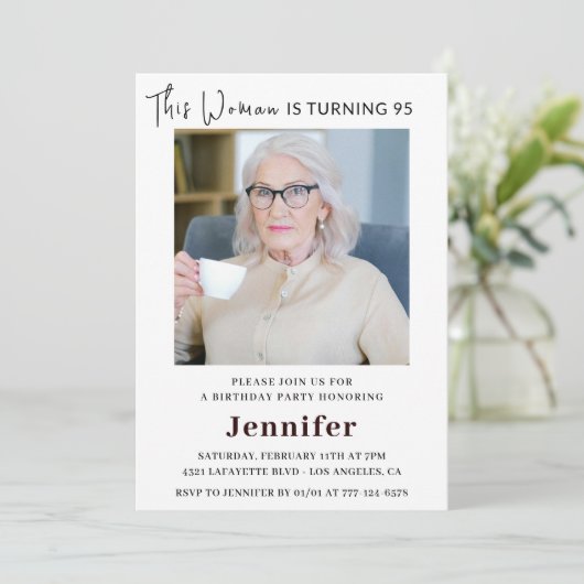 Elegante 95e verjaardag uitnodigingen voor haar fo (Staand voorkant)