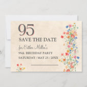 Elegante 95e verjaardag Wilde bloem Save the Date (Voorkant)