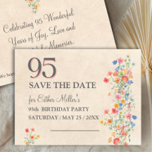 Elegante 95e verjaardag Wilde bloem Save the Date