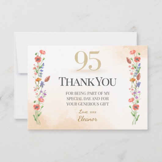 Elegante 95e verjaardag - Wildflower Design Bedankkaart (Voorkant)