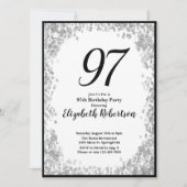 Elegante 97e verjaardagsuitnodiging zilver en zwar kaart (Voorkant)
