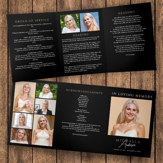 Elegante 9-foto rouwdienst/herdenking drieluik programma