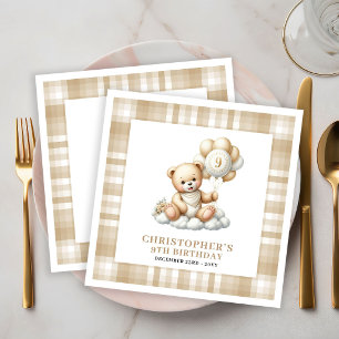 Elegante 9e Verjaardag Teddybeer Gouden Servetten