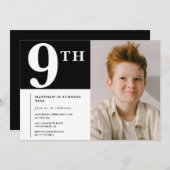 Elegante 9e verjaardag uitnodiging Black Boy Foto (Voorkant / Achterkant)
