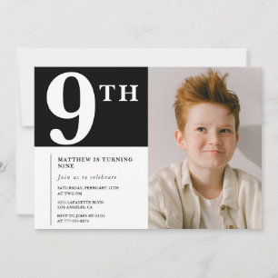 Elegante 9e verjaardag uitnodiging Black Boy Foto