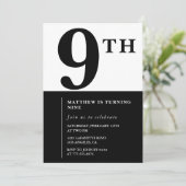 Elegante 9e verjaardag uitnodiging Black Chic Mode (Staand voorkant)