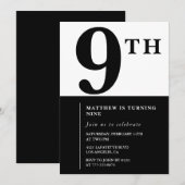 Elegante 9e verjaardag uitnodiging Black Chic Mode (Voorkant / Achterkant)