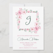 Elegante 9e verjaardag uitnodigingen Floral Pink (Voorkant)