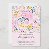 Elegante 9e verjaardag uitnodigingen Pink Floral C (Voorkant)