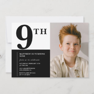 Elegante 9e verjaardagsuitnodiging Zwart Chic Mode Kaart