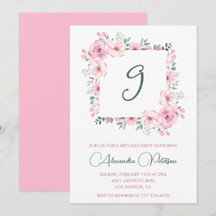 Elegante 9e verjaardagsuitnodigingen Bloemig Roze Kaart