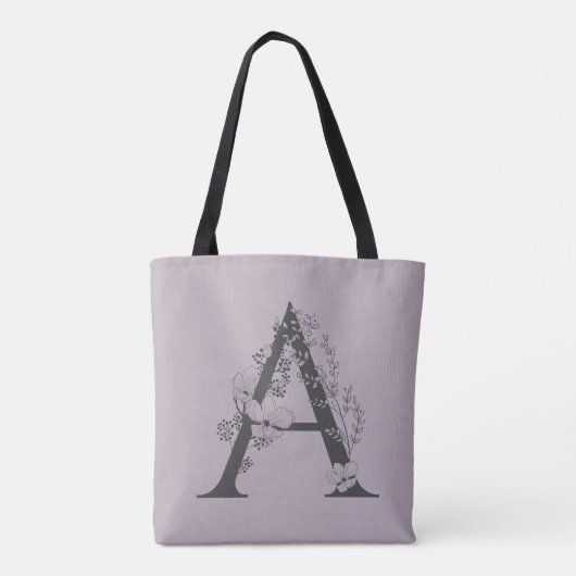 Elegante A Boho Bloemige Monogram Beginletter Lila Tote Bag (Achterkant)