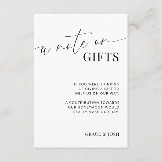 Elegante A Note on Gifts Wedding Enclosure Kaart (Voorkant)