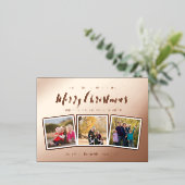 Elegante aangepaste 3-foto collage Prettig kerstfe Folie Feestdagen Briefkaart (Staand Voorkant)