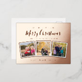 Elegante aangepaste 3-foto collage Prettig kerstfe Folie Feestdagen Briefkaart (Voorkant / Achterkant)