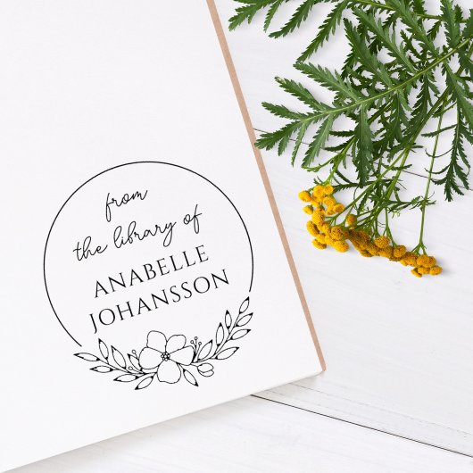 Elegante aangepaste bibliotheek boek bloemenkrans rubberstempel