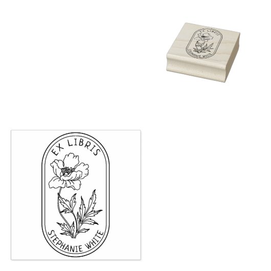 Elegante aangepaste bloem Ex Libris Rubberstempel (Gestempeld)