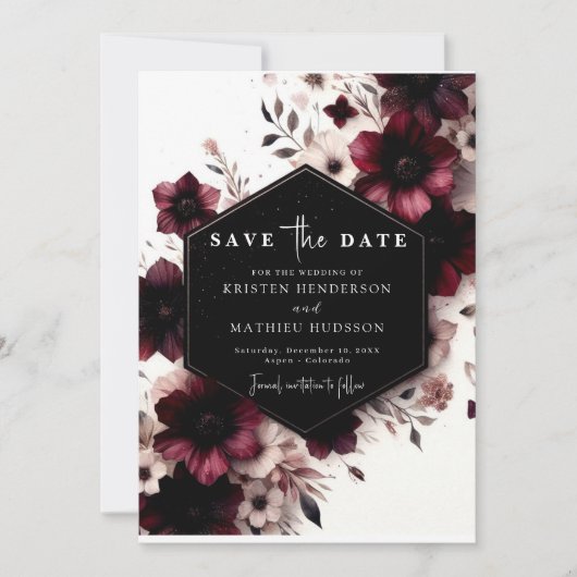Elegante aangepaste Bourgogne bruiloft Save The Date (Voorkant)
