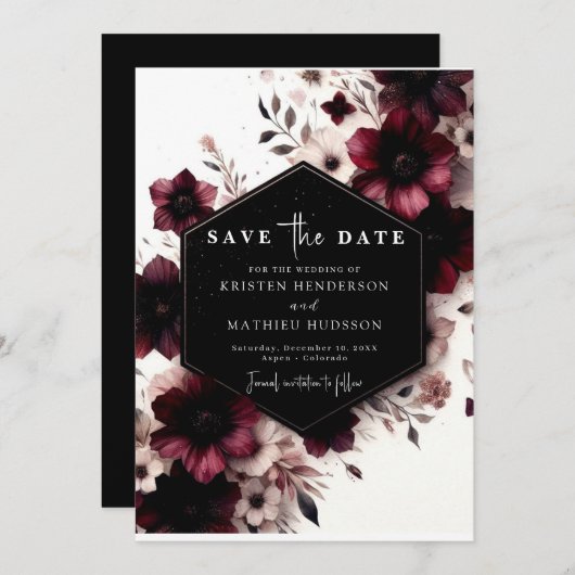 Elegante aangepaste Bourgogne bruiloft Save The Date (Voorkant / Achterkant)