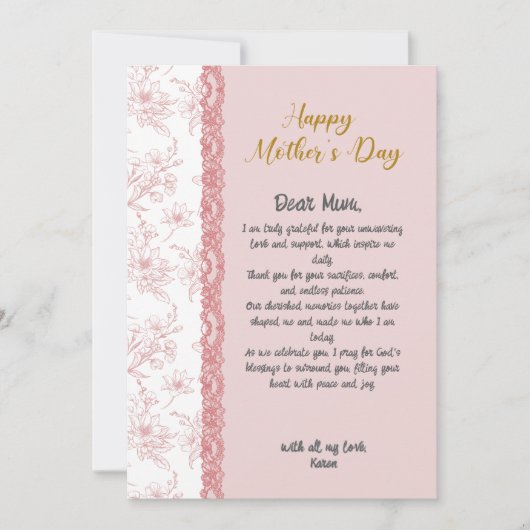 Elegante aangepaste brief aan moeder roze moederda (Voorkant)