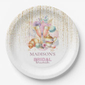 Elegante aangepaste bruidsbrunch roze & gouden gli papieren bordje (Voorkant)