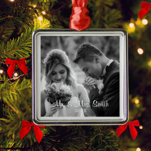 Elegante aangepaste bruiloft foto cadeau metaal or metalen ornament