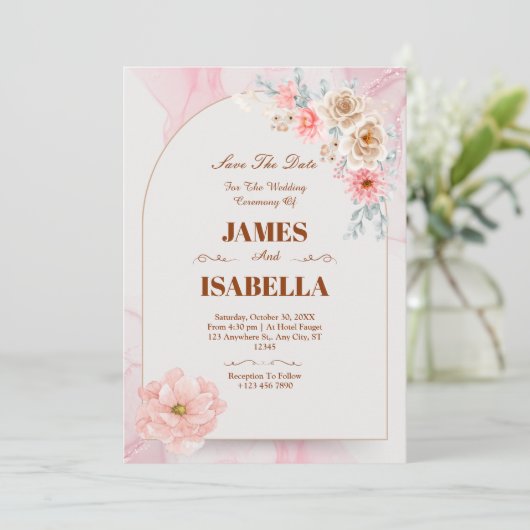 Elegante aangepaste bruiloft uitnodiging Sjabloon (Staand voorkant)