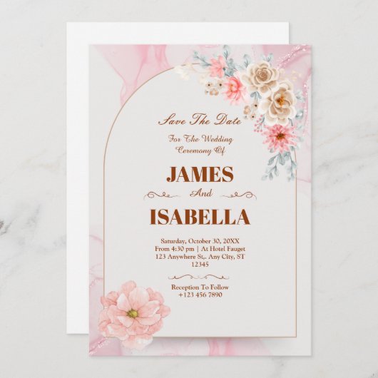 Elegante aangepaste bruiloft uitnodiging Sjabloon (Voorkant / Achterkant)