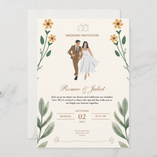 Elegante Aangepaste Bruiloft Uitnodigingen (Voorkant / Achterkant)