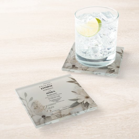 Elegante Aangepaste Bruiloft Uitnodigingen Glazen Onderzetter (Schuin)