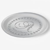 Elegante aangepaste diamant zilveren monogram brui papieren bordje (Gekanteld)