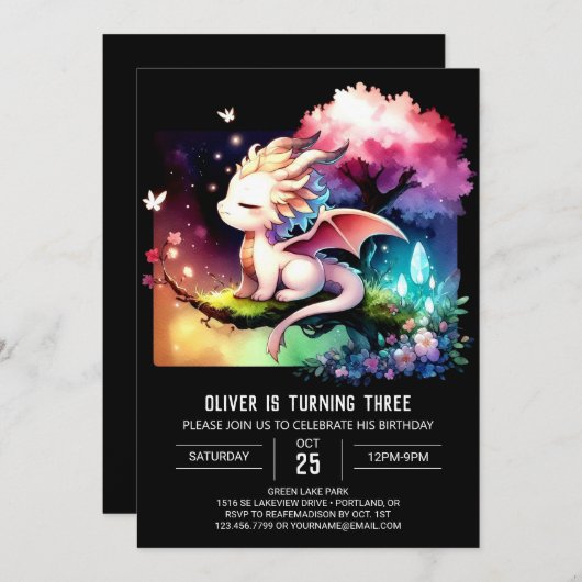 Elegante aangepaste draak verjaardag kaart (Voorkant / Achterkant)