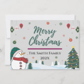 Elegante aangepaste familienaam & Snowman Kerstmis Feestdagenkaart (Voorkant)