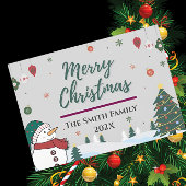 Elegante aangepaste familienaam & Snowman Kerstmis Feestdagenkaart